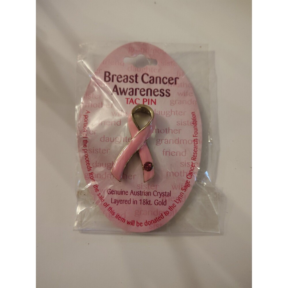 Breast Cancer Awareness Tac Pin  with an Austrian Crystal New Sealed Package